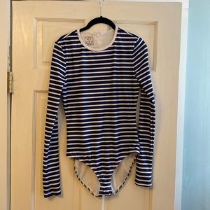Cover Swim Blue and White Striped Long Sleeve One Piece Swimsuit M EUC
